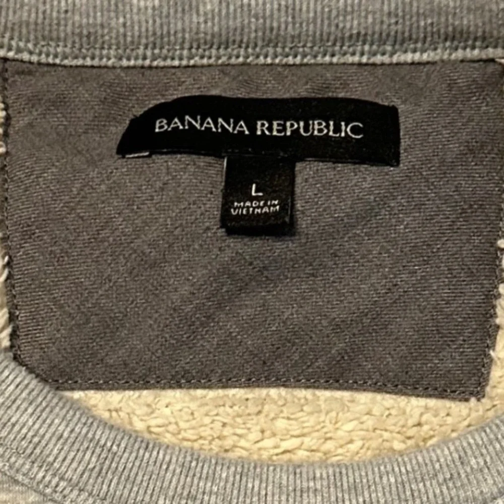Banana Republic Sweatshirt Mens Large Gray Sherpa Lined Crewneck Pocket
